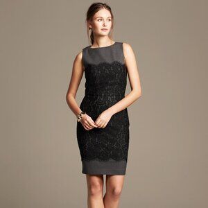 NWT Banana Republic Gray and Black Lace Overlay Sleeveless Sheath Dress